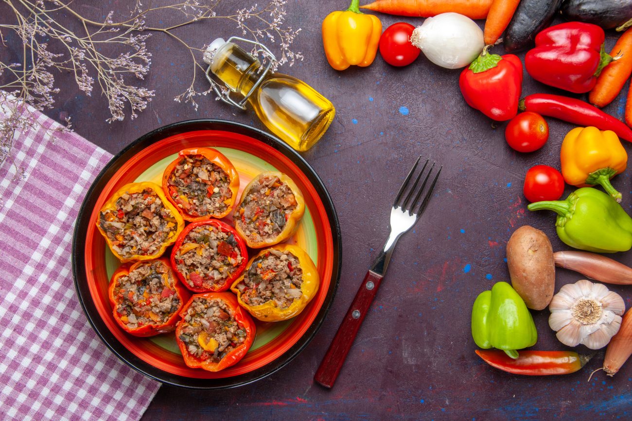 Stuffed peppers with chicken meat and mushrooms